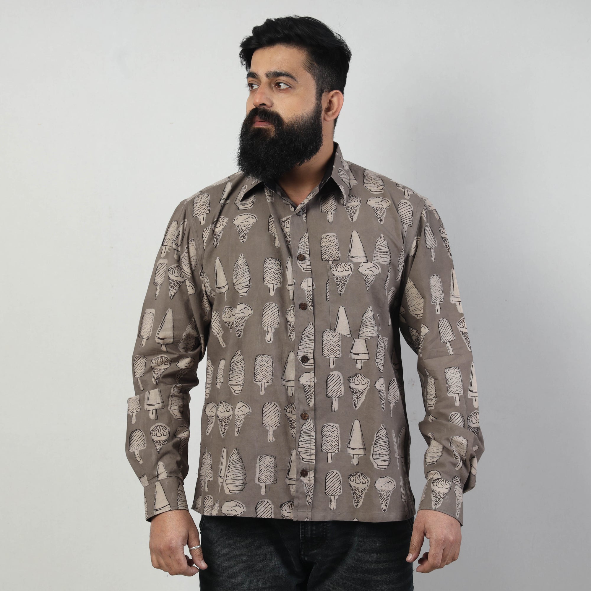 Bindaas Block Art Printed Cotton Men Full Sleeve Shirt