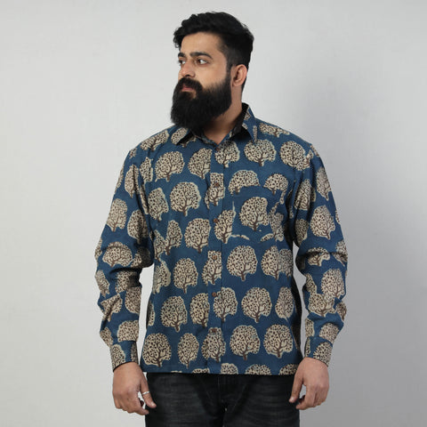 Blue - Bindaas Block Art Printed Cotton Men Full Sleeve Shirt