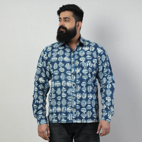 Blue - Bindaas Block Art Printed Cotton Men Full Sleeve Shirt