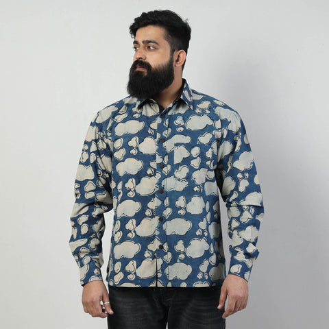 Blue - Bindaas Block Art Printed Cotton Men Full Sleeve Shirt