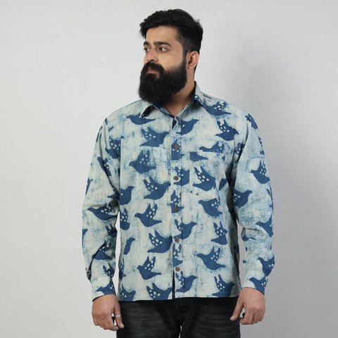 Blue - Bindaas Block Art Printed Cotton Men Full Sleeve Shirt