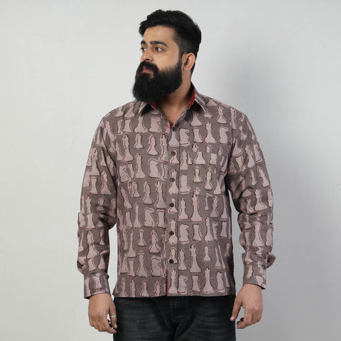 Brown - Bindaas Block Art Printed Cotton Men Full Sleeve Shirt