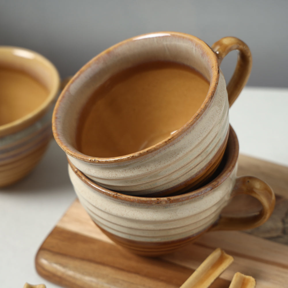 Hand Glazed Ceramic Cups with Spoon (Set of 4, 350 ml)