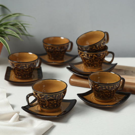 Royal Mughal Handpainted Ceramic Cups Saucers Set (Set of 6)