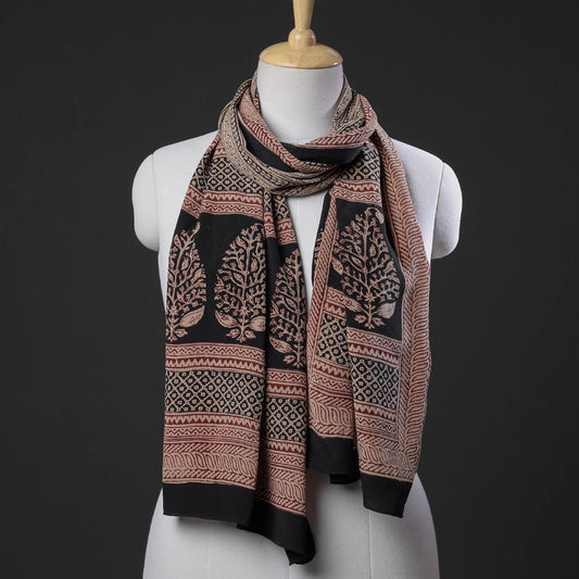 Brown - Bagh Block Printing Natural Dyed Crepe Silk Stole