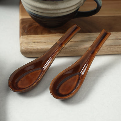 Ceramic Cups with Spoon (Set of 4, 300 ml)