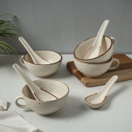 Ceramic Cups with Spoon (Set of 4, 250 ml)
