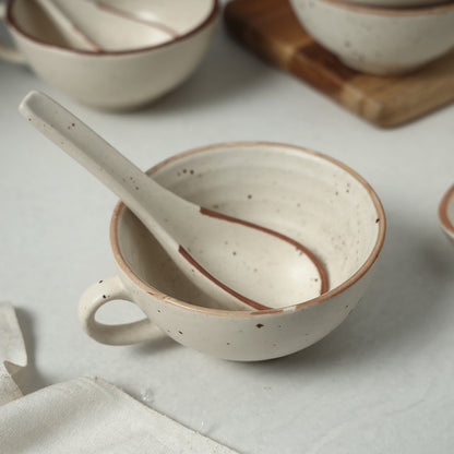 Ceramic Cups with Spoon (Set of 4, 250 ml)