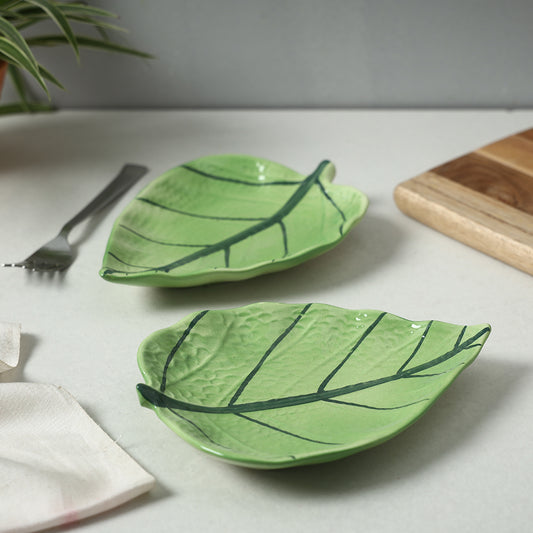 Ceramic Leaf Crafted Platter (Set of 2)