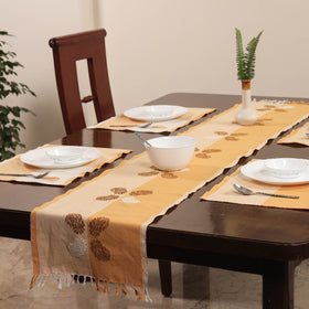 Beige Assam Weave Dining Table Runner & Set of 4 Placemats in Handloom Cotton