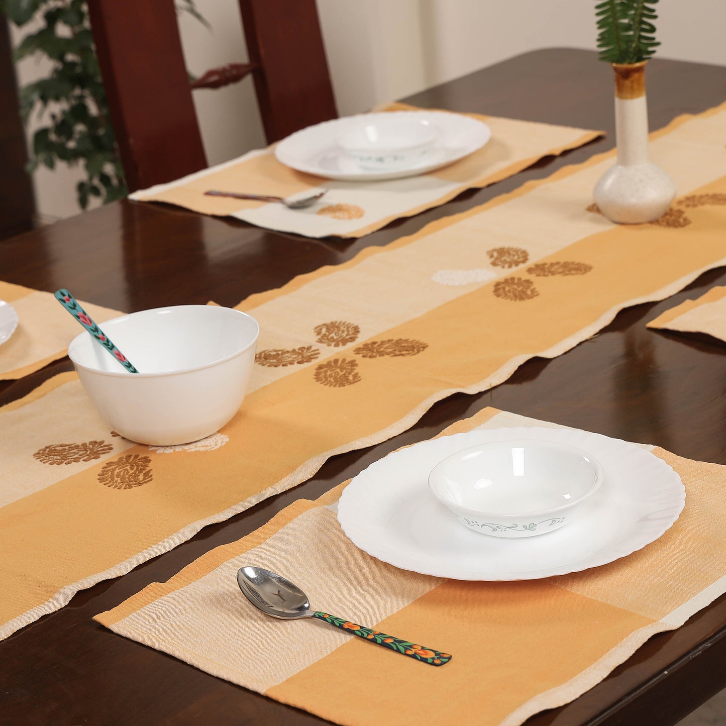 Assam Weave Dining Table Runner & Set of 4 Placemats in Handloom Cotton