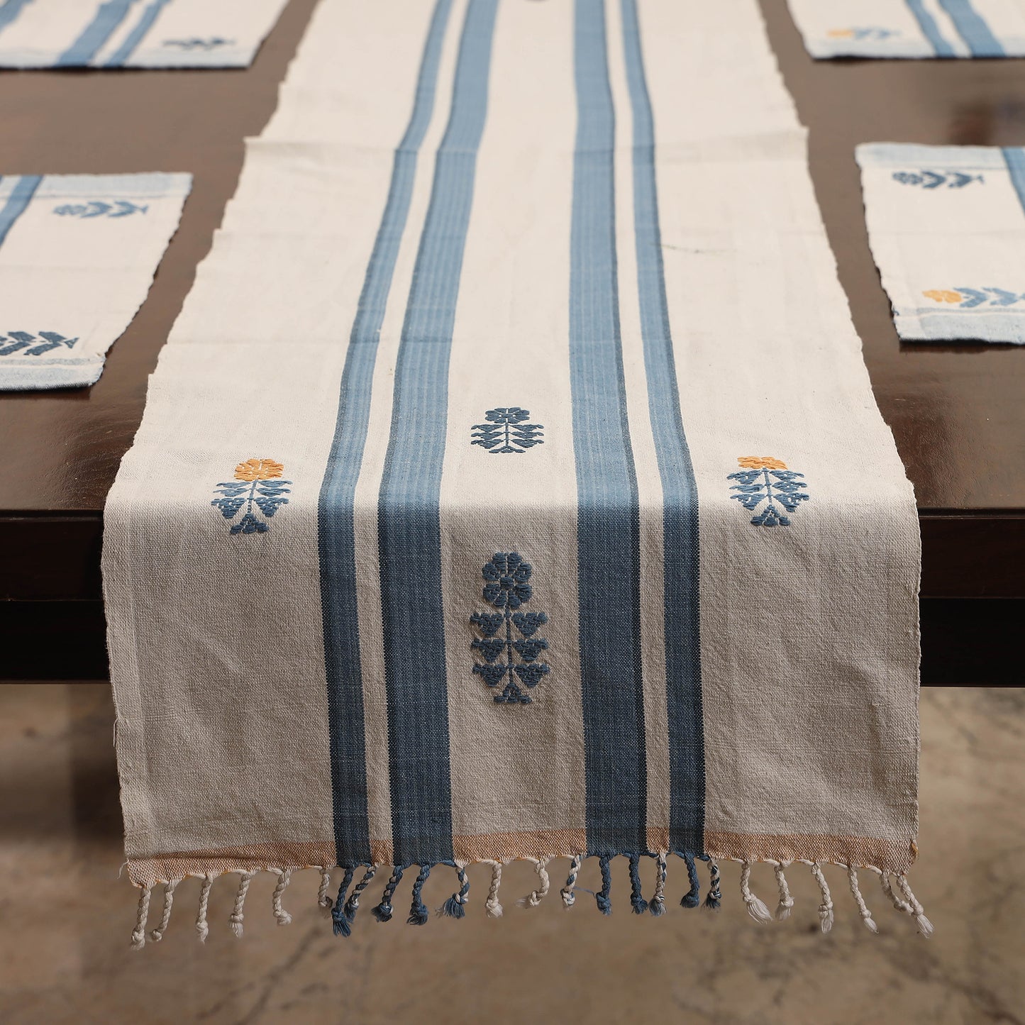 Assam Weave Dining Table Runner & Set of 4 Placemats in Handloom Cotton