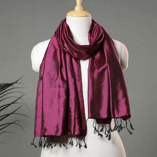 Purple - Traditional Maheshwari Silk Handloom Stole with Tassels
