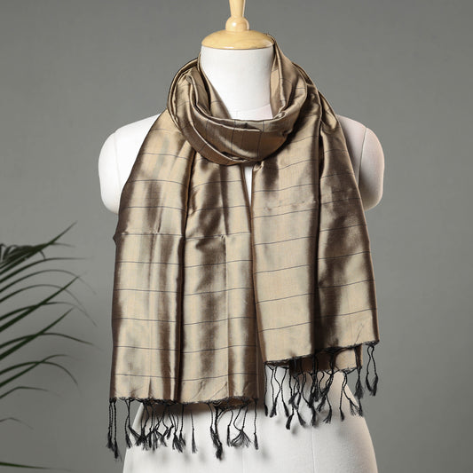 Brown - Traditional Maheshwari Silk Handloom Stole with Tassels