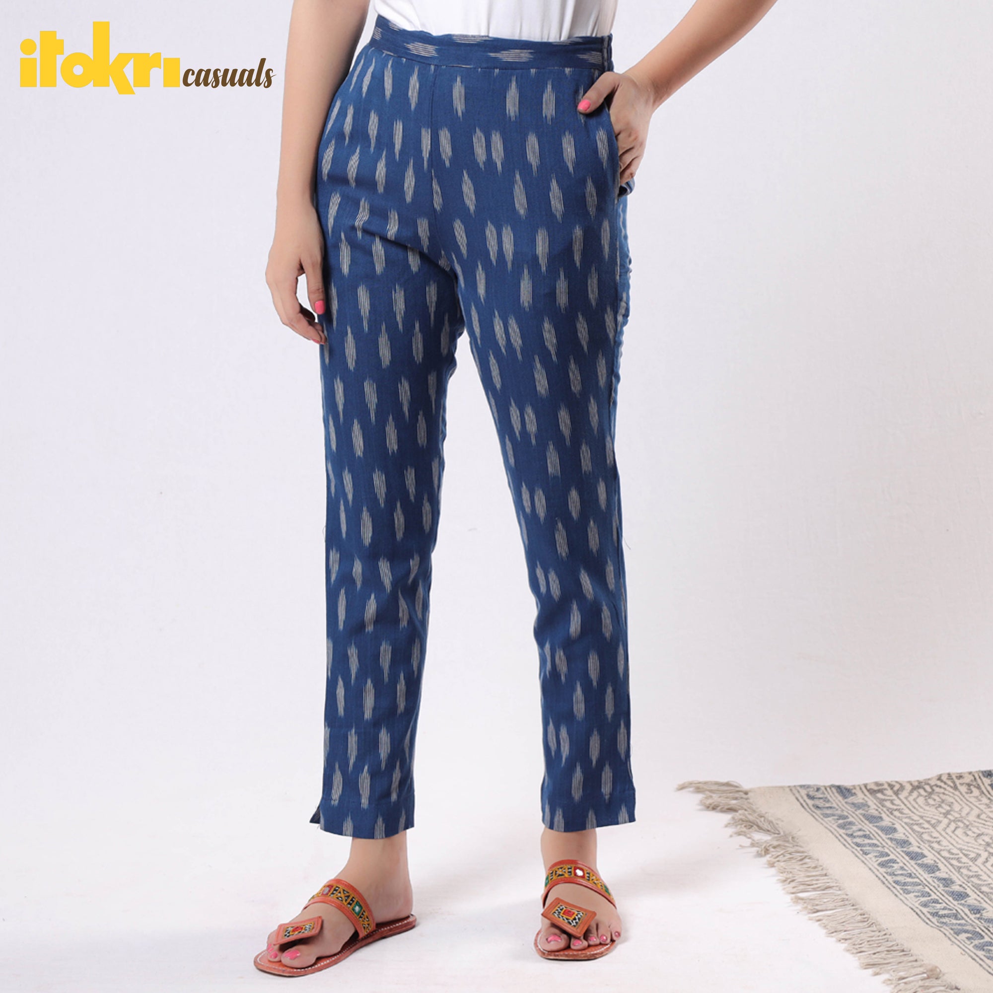 iTokri Casuals - Pochampally Ikat Cotton Tapered Casual Pant for Women Online at iTokri.com