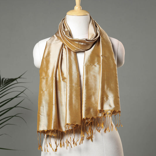 Brown - Traditional Maheshwari Silk Handloom Stole with Tassels