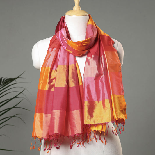 Multicolor - Traditional Maheshwari Silk Handloom Stole with Tassels