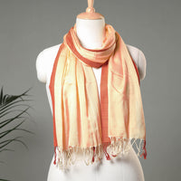 Orange - Traditional Maheshwari Cotton Handloom Stole with Tassels