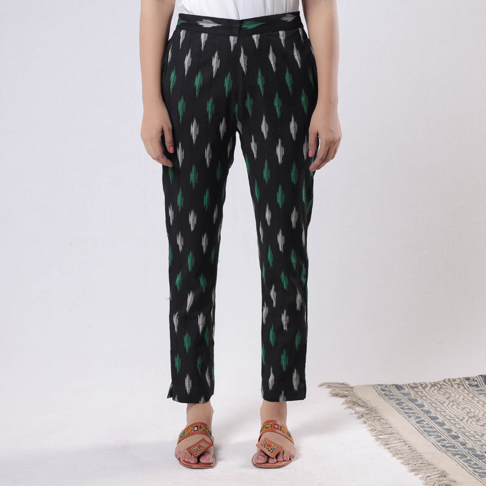 Black - Pochampally Ikat Cotton Tapered Casual Pant for Women