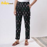 Black - Pochampally Ikat Cotton Tapered Casual Pant for Women