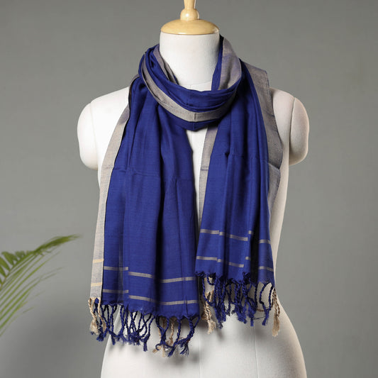 Blue - Traditional Maheshwari Cotton Handloom Stole with Tassels