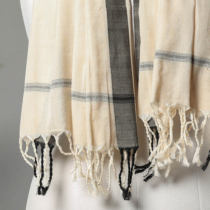 Beige - Traditional Maheshwari Cotton Handloom Stole with Tassels