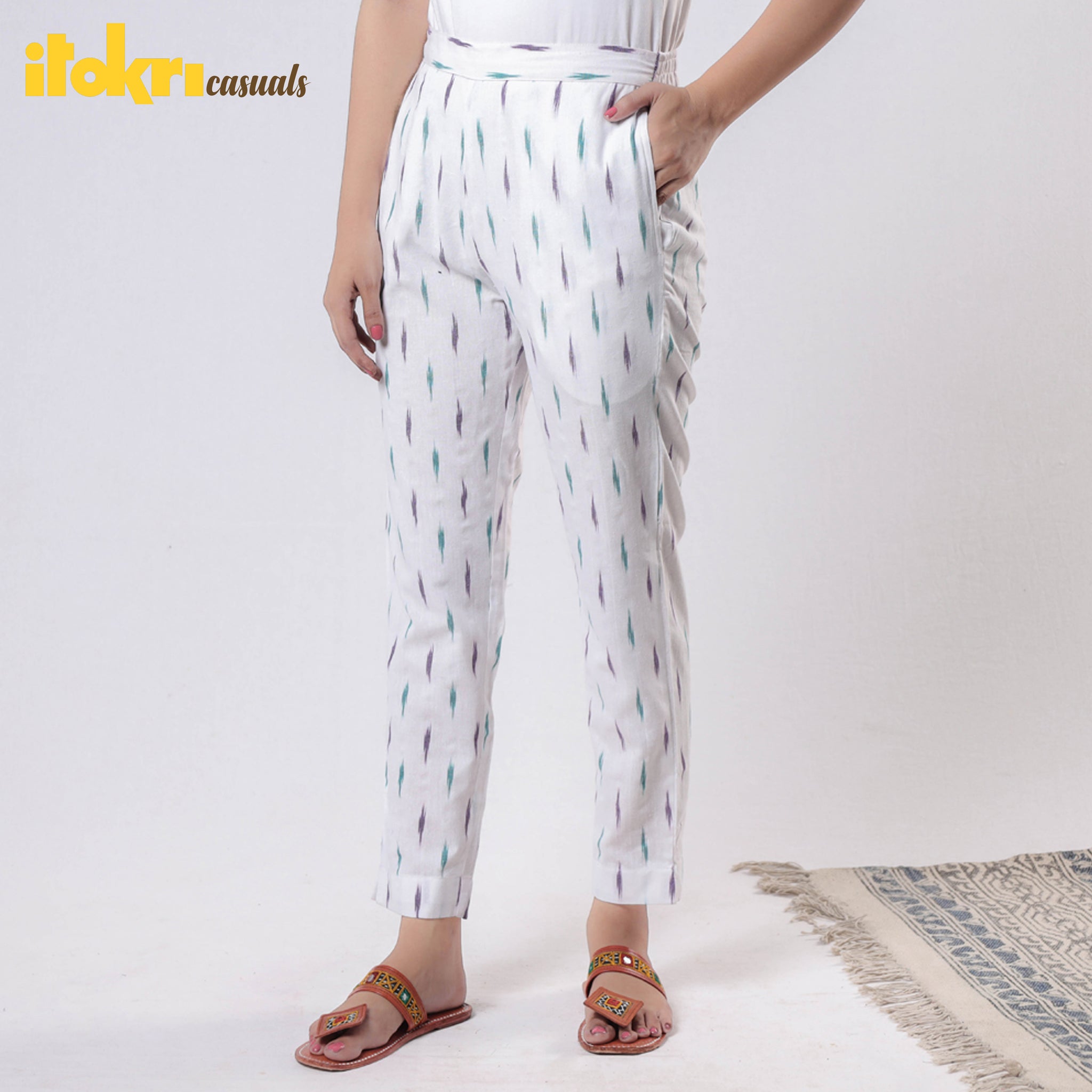 Buy White Cotton Pants With Grey Embroidery by Designer PINKSKY DESIGNS for Women  online at Ogaanmarketcom