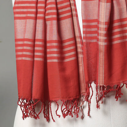 Red - Traditional Maheshwari Cotton Handloom Stole with Tassels