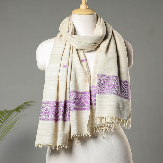 Beige - Traditional Handloom Weave Eri Cotton Stole from Assam