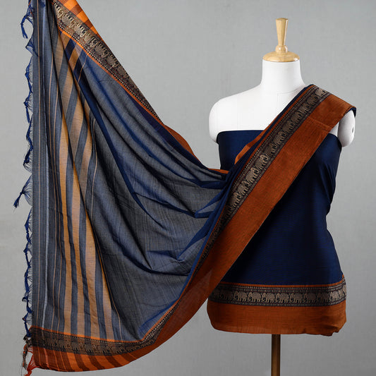 Blue - 3pc Dharwad Cotton Suit Material Set 03