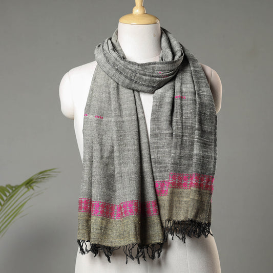 Grey - Traditional Handloom Weave Eri Cotton Stole from Assam
