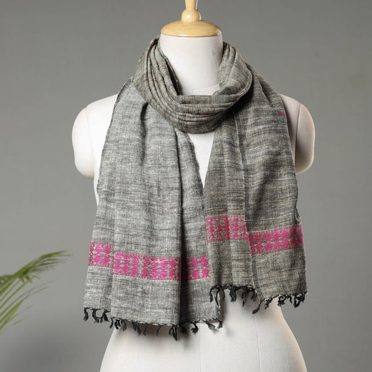 Grey - Traditional Handloom Weave Eri Cotton Stole from Assam