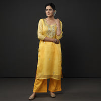 Kota Doria Pure Silk Kurta with Palazzo & Dupatta Set