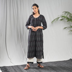  Pochampally Ikat Weave Cotton Kurta with Palazzo & Dupatta Set 