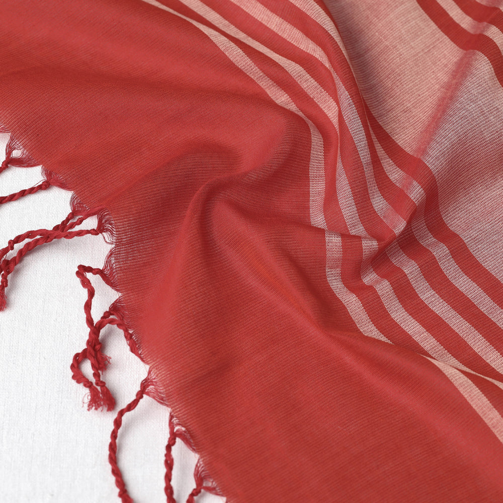 Red - Traditional Maheshwari Cotton Handloom Stole with Tassels