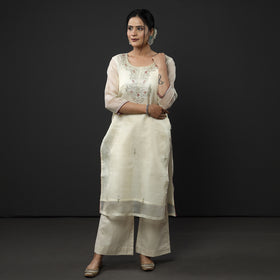 Buy Kota Doria Pure Silk Kurta with Palazzo & Dupatta Set Online at iTokri.com