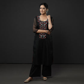 Buy Kota Doria Embroidery Silk Kurta with Palazzo & Dupatta Set Online at iTokri.com