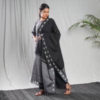 Grey - Pochampally Ikat Weave Cotton Kurta with Palazzo & Dupatta Set