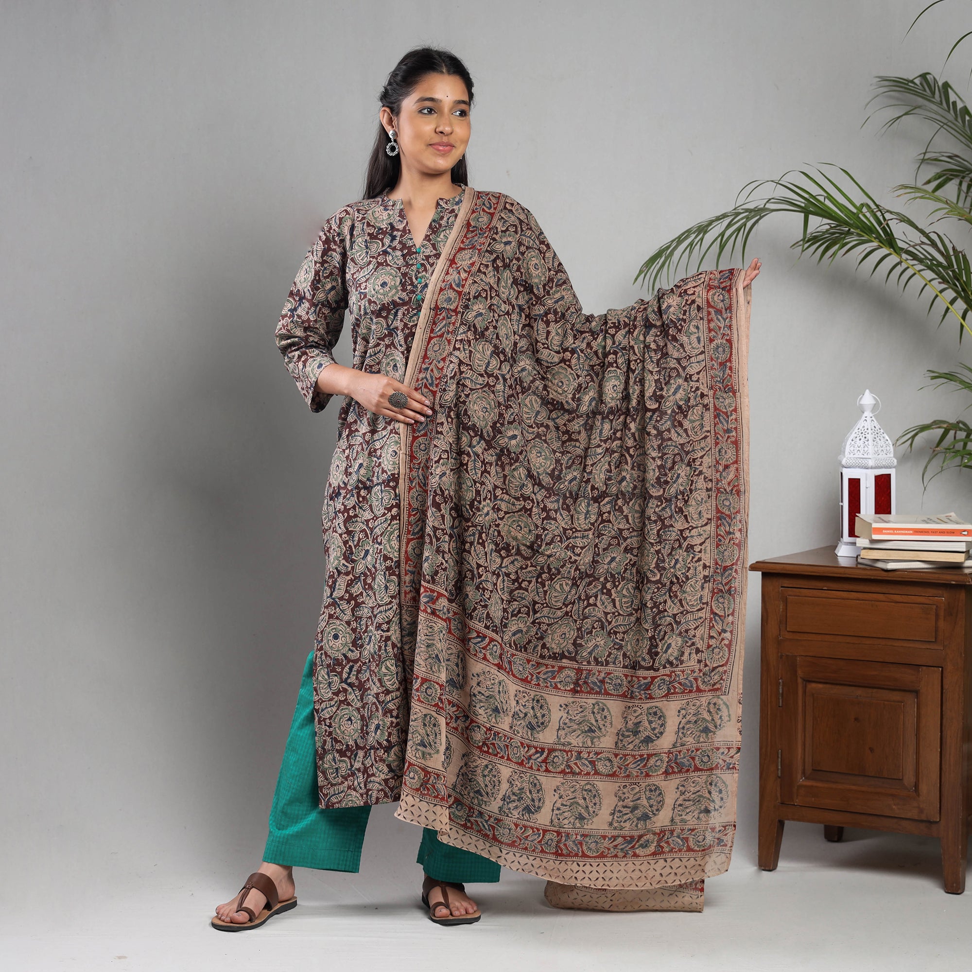Maroon - kalamkari printing cotton kurta with palazzo &