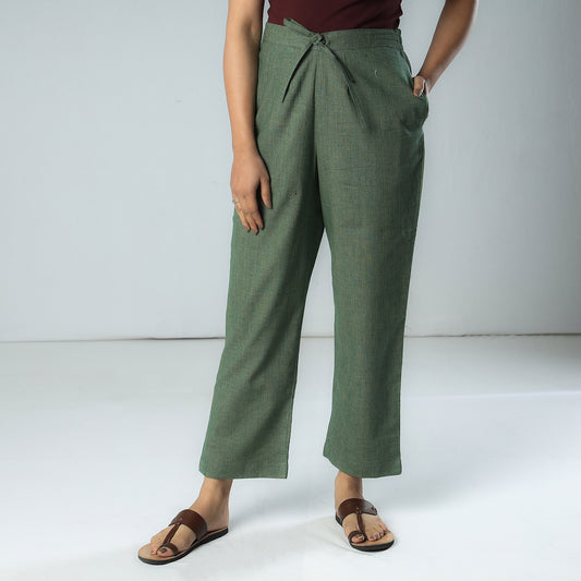 Pistachio Green - Texture Plain Dyed Cotton Relaxed Fit Pant