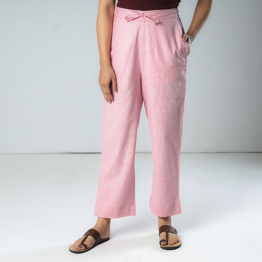 Baby Pink - Texture Plain Dyed Cotton Relaxed Fit Pant