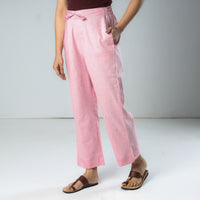 Baby Pink - Texture Plain Dyed Cotton Relaxed Fit Pant