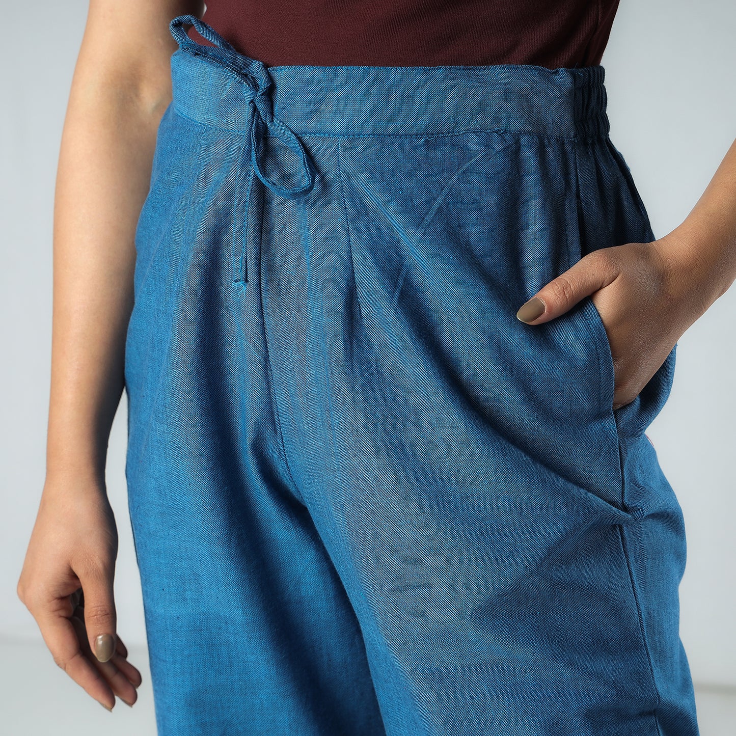 Blue Texture Plain Dyed Cotton Relaxed Fit Pant
