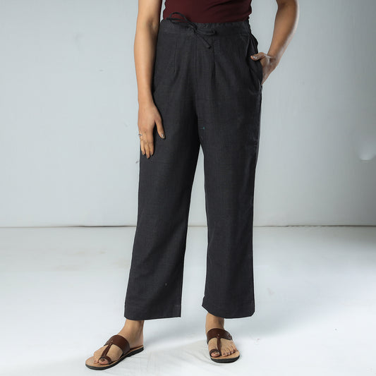 Black & Grey Texture Plain Dyed Cotton Relaxed Fit Pant