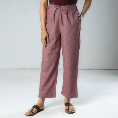 Purple - White & Red Texture Plain Dyed Cotton Relaxed Fit Pant