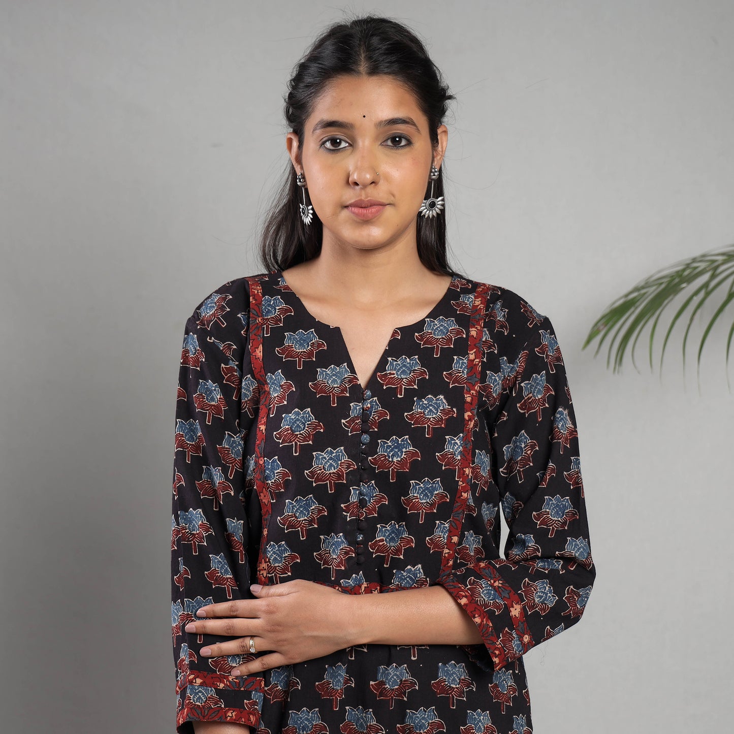 Black Indigo Ajrakh Block Printing Cotton Kurta with Palazzo Set