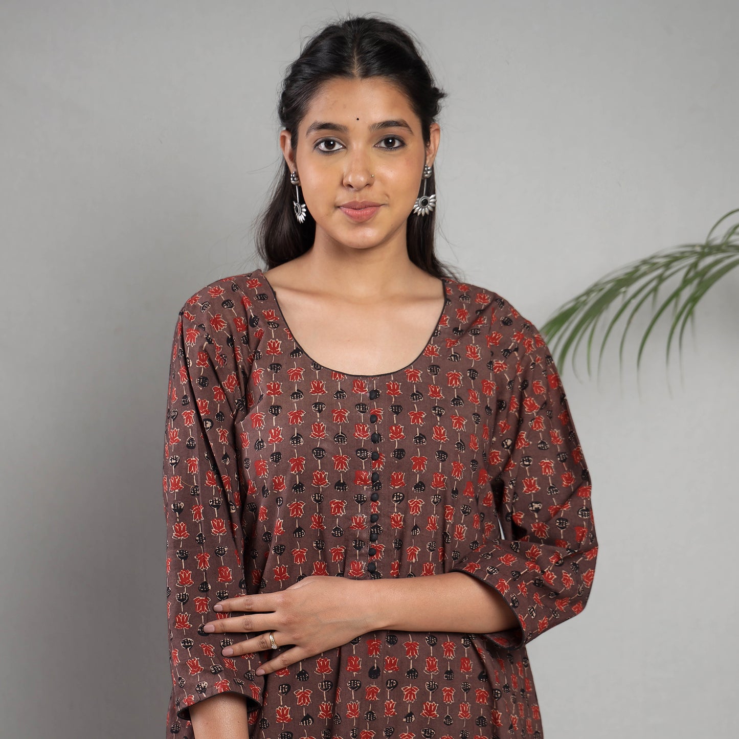 Brown Red Ajrakh Block Printing Cotton Kurta with Palazzo Set