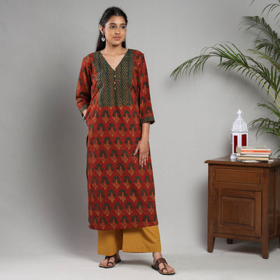 Ajrakh Cotton Kurta with Palazzo Set