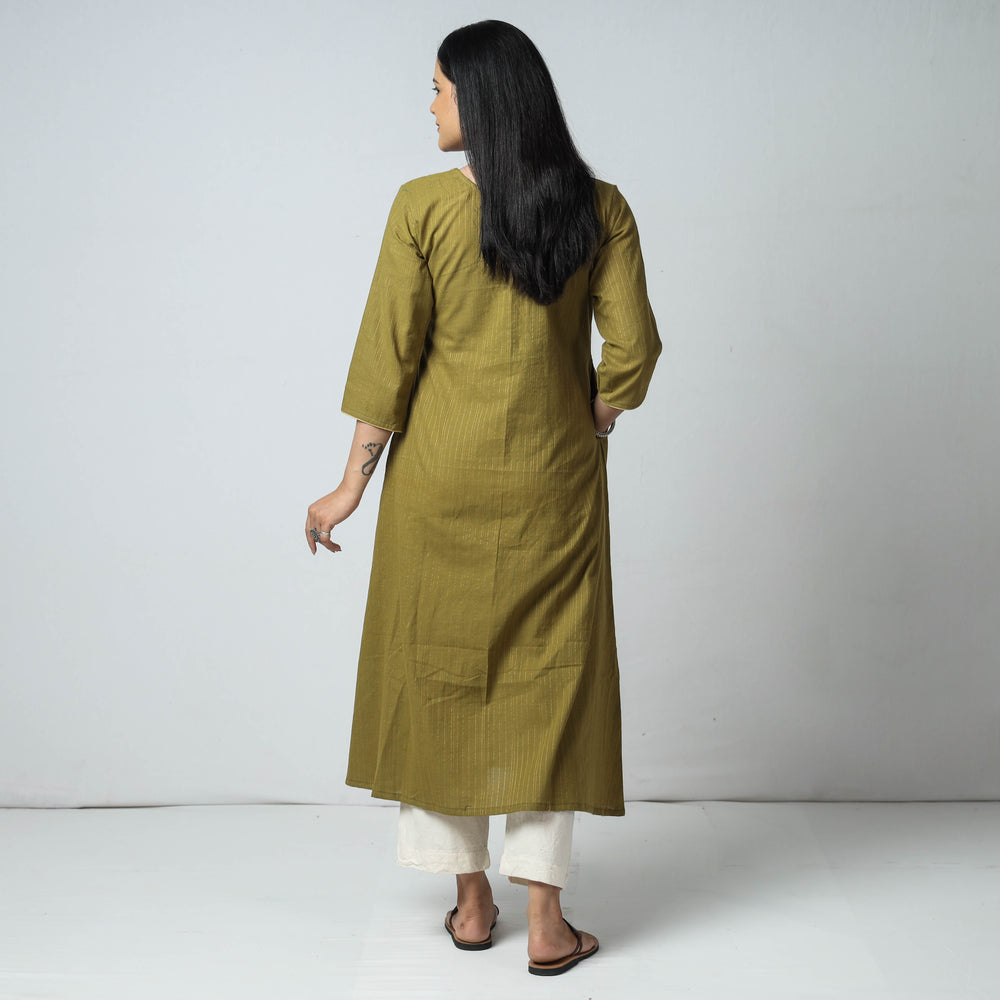 Mehendi Green - Jacquard Cotton A-Line Kurta 17