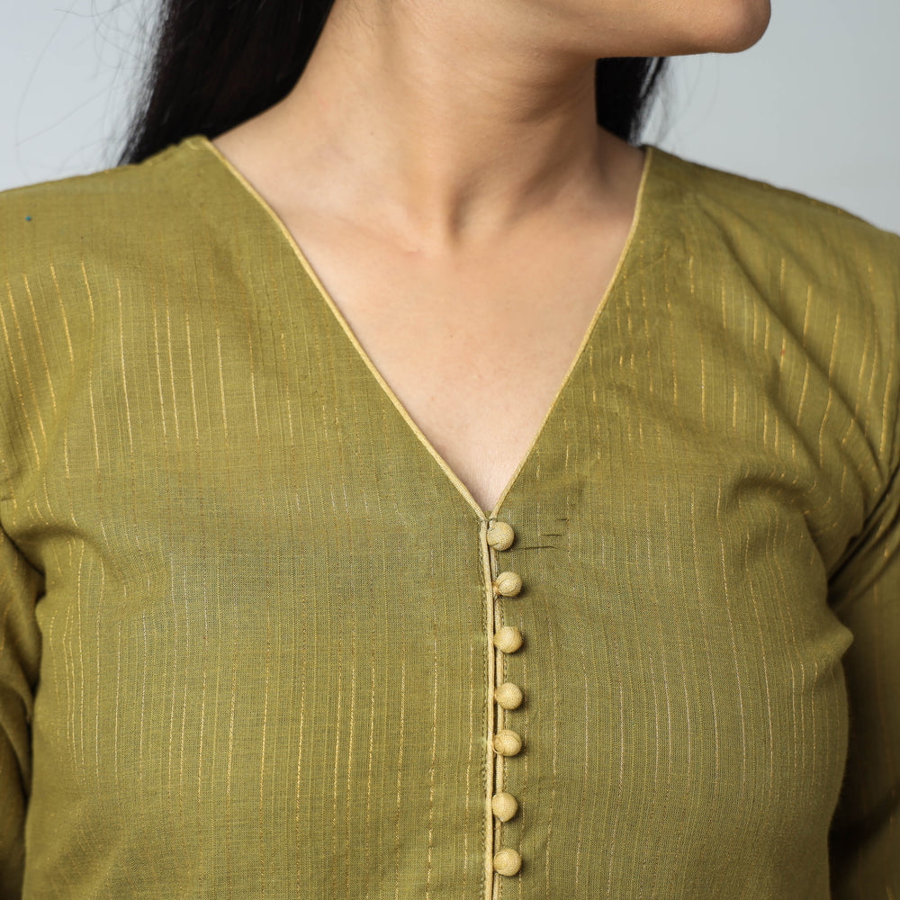 Mehendi Green - Jacquard Cotton A-Line Kurta 17